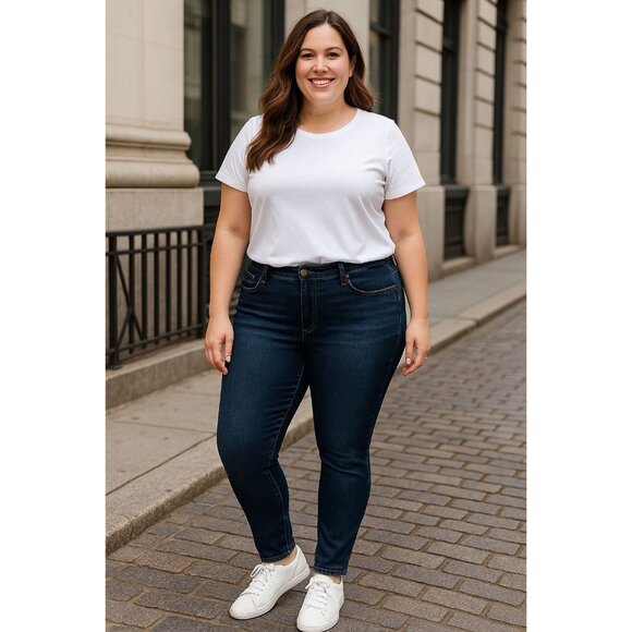 Melissa McCarthy x Seven7 Classic Skinny Jeans Dark Wash Mid-Rise Sz 14W - Picture 1 of 8